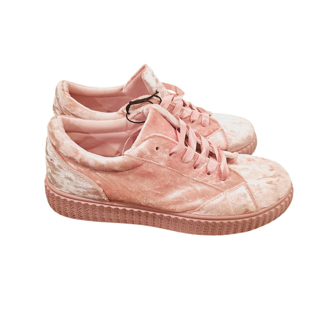 Twisted Olivia Velvet Platform Creeper Fashion Sneaker Women's Size 8 Pink New